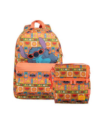 Kit Mochila e Lancheira Térmica Feminina Stitch Tropical Rosa