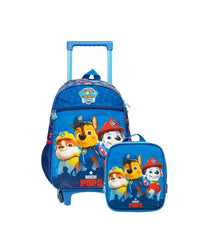 Kit Mochila de Rodinha e Lancheira Térmica Infantil Masculina Patrulha Canina Chase e Equipe Azul