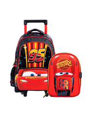 Kit Mochila Escolar Infantil Masculina de Rodinhas Carros Com Lancheira Preta