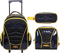 Kit Mochila Escolar Infantil de Rodinhas com Lancheira e Estojo Yins Pvc Holografico Batman