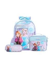 Kit Mochila + Lancheira Térmica + Estojo Feminino Infantil Frozen Azul Claro