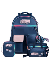 Kit Mochila Escolar Feminina Stitch, Lancheira Térmica Feminina Stitch e Estojo Box Feminino Grande Stitch Azul