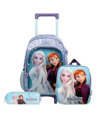 Kit Mochila de Rodinha + Lancheira Térmica + Estojo Infantil Feminino Frozen Elsa e Anna Lilás