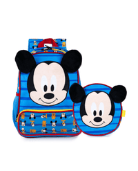 Kit Mochila Escolar Infantil Masculina Mickey Baby Com Lancheira Azul