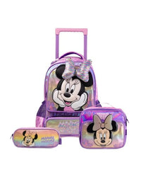 Kit Mochila de Rodinha + Lancheira Térmica + Estojo Infantil Feminina Minnie Lilás