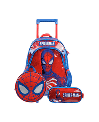 Kit Mochila de Rodinhas Masculina + Lancheira Térmica + Estojo Homem Aranha Azul Escuro